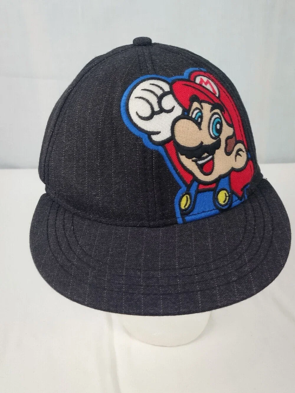Super Mario Bros Hat (Nintendo) Black Pin-Striped Youth Small/Medium